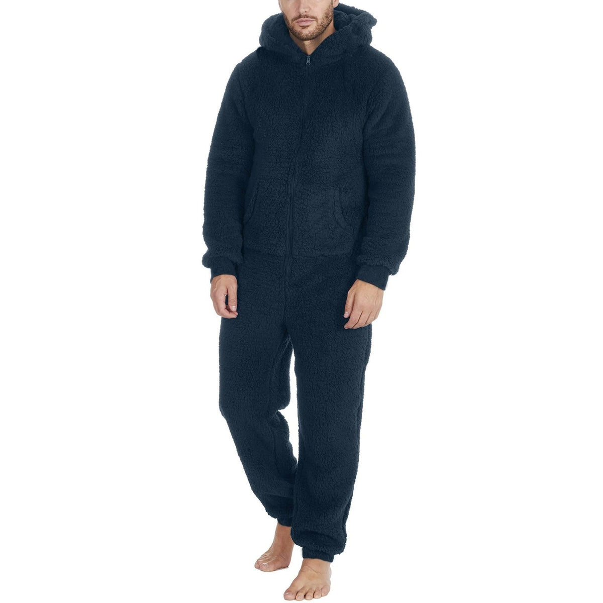 Pijama Hombre Mameluco de Peluche con Capucha - Azul oscuro