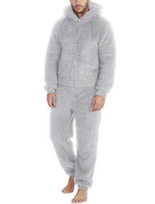 Pijama Hombre Mameluco de Peluche con Capucha - Gris