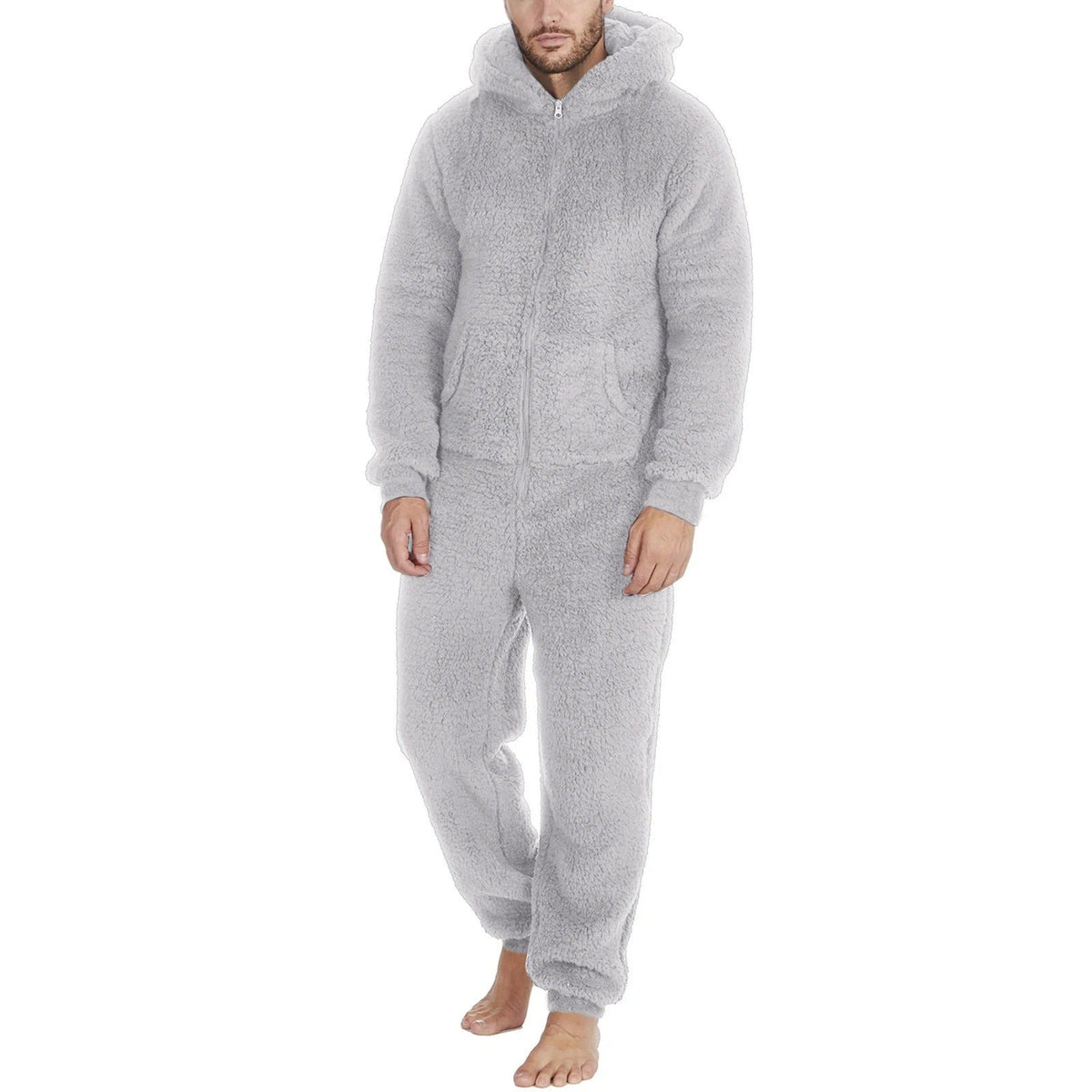 Pijama Hombre Mameluco de Peluche con Capucha - Gris