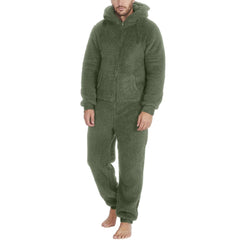 Pijama Hombre Mameluco de Peluche con Capucha - Verde militar