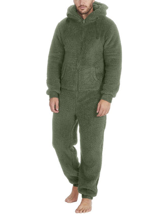Pijama Hombre Mameluco de Peluche con Capucha - Verde militar