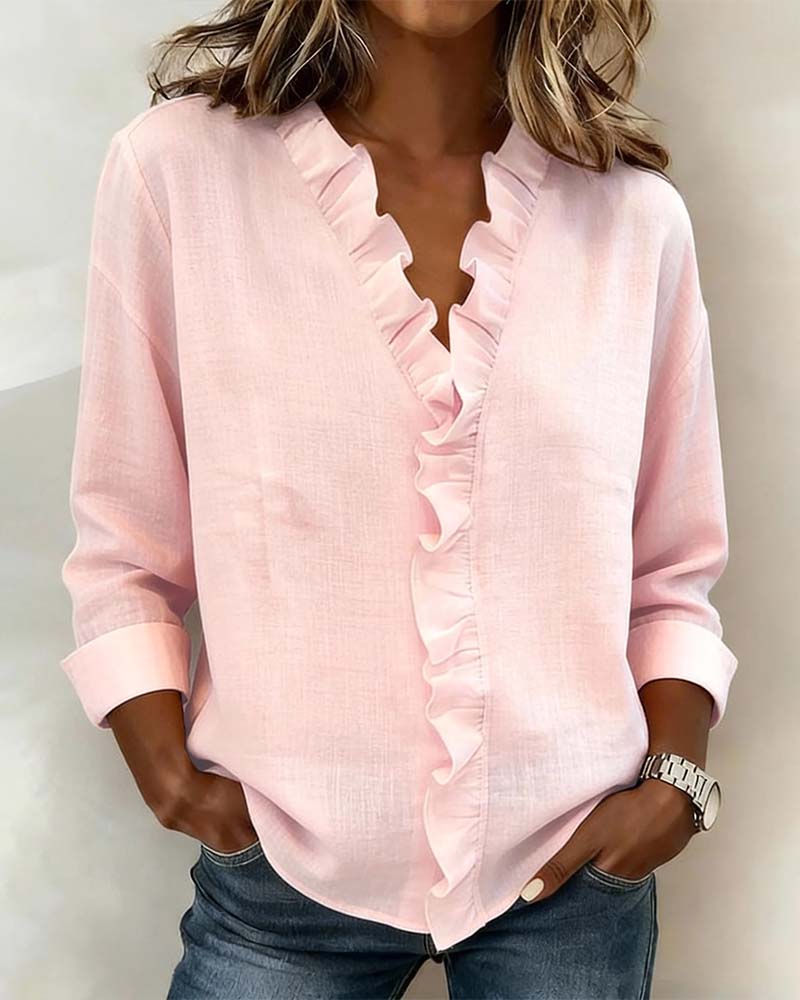 Adriana | Blusa de Cuello en V con Volantes