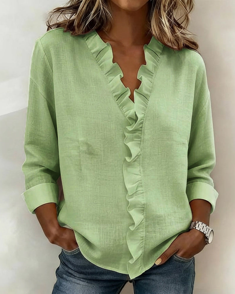 Adriana | Blusa de Cuello en V con Volantes