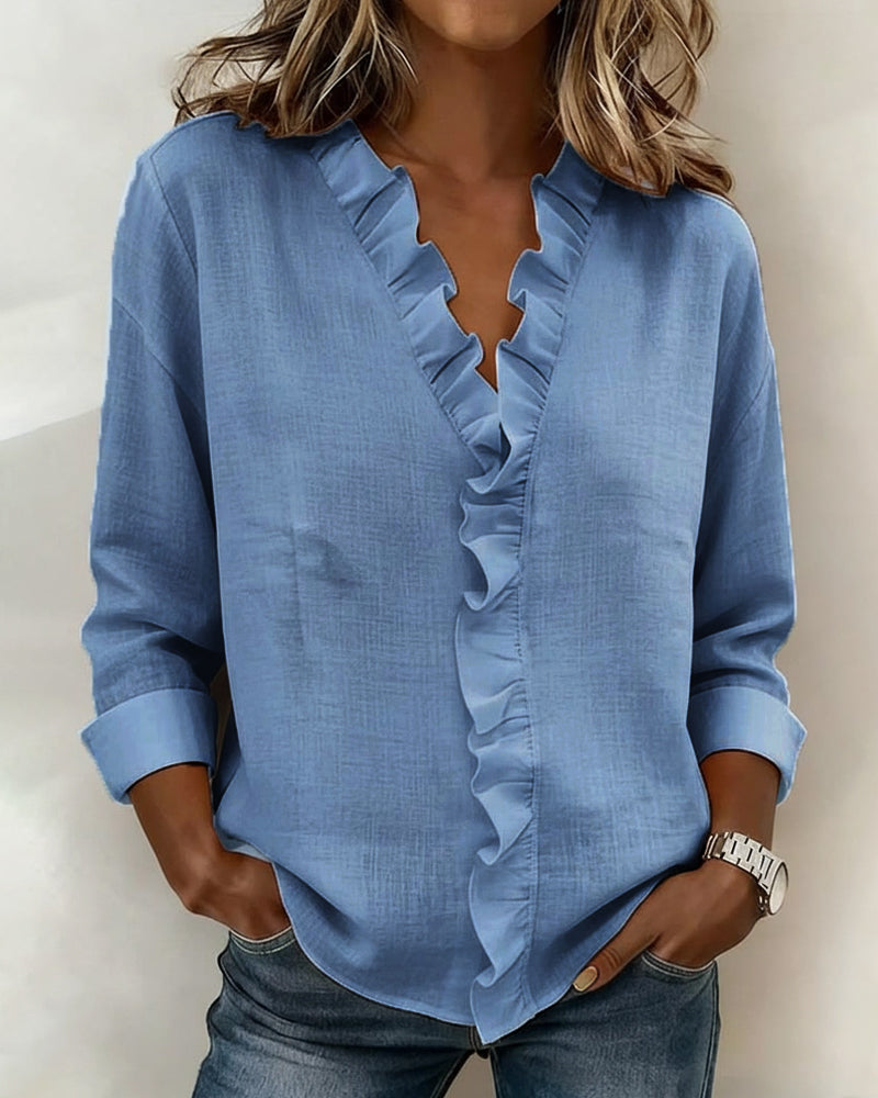 Adriana | Blusa de Cuello en V con Volantes