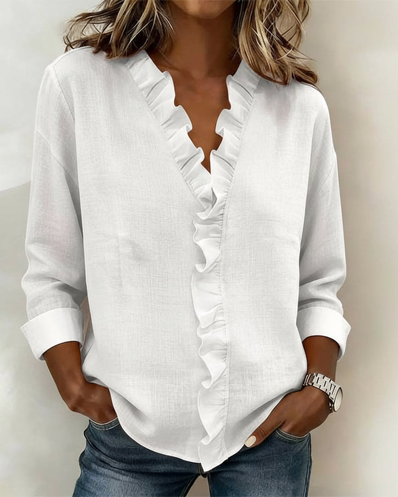 Adriana | Blusa de Cuello en V con Volantes