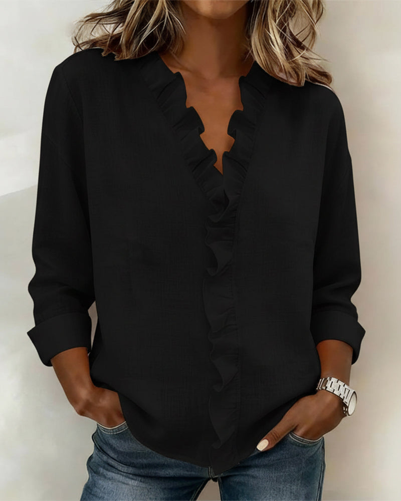 Adriana | Blusa de Cuello en V con Volantes