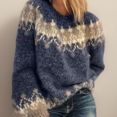 Suéter Tejido Mujer Estilo Nórdico - Azul