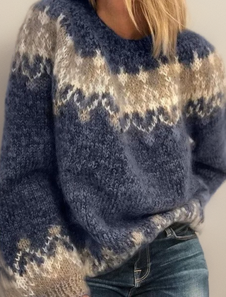 Suéter Tejido Mujer Estilo Nórdico - Azul