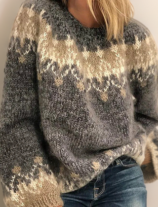 Suéter Tejido Mujer Estilo Nórdico - Gris claro