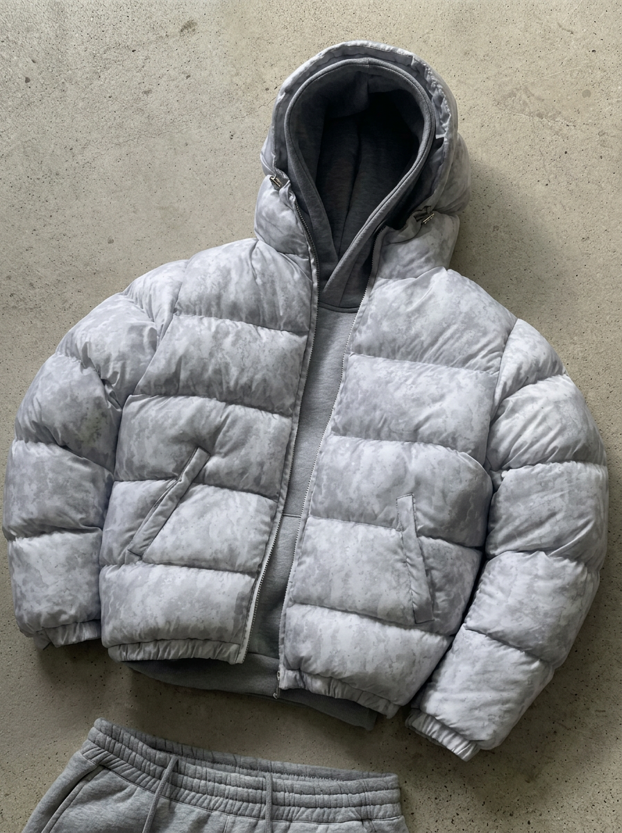 Chamarra acolchada hombre con capucha - Gris