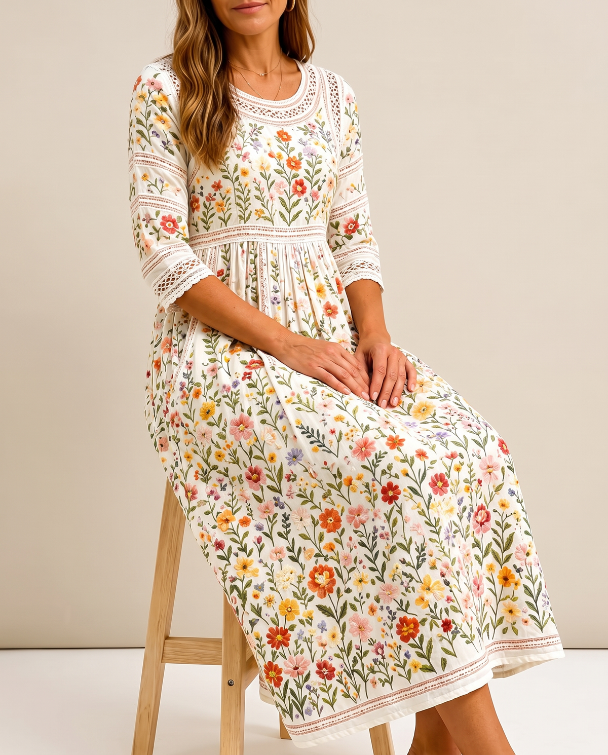 Bárbara | Vestido Midi Con Encanto De Flores Silvestres