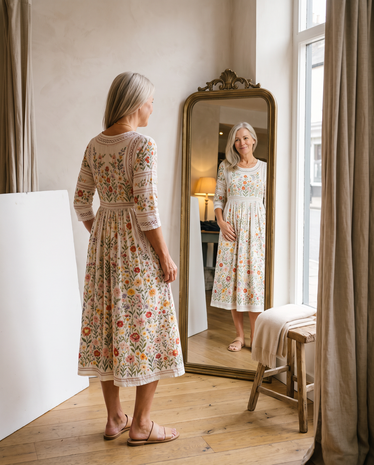 Bárbara | Vestido Midi Con Encanto De Flores Silvestres