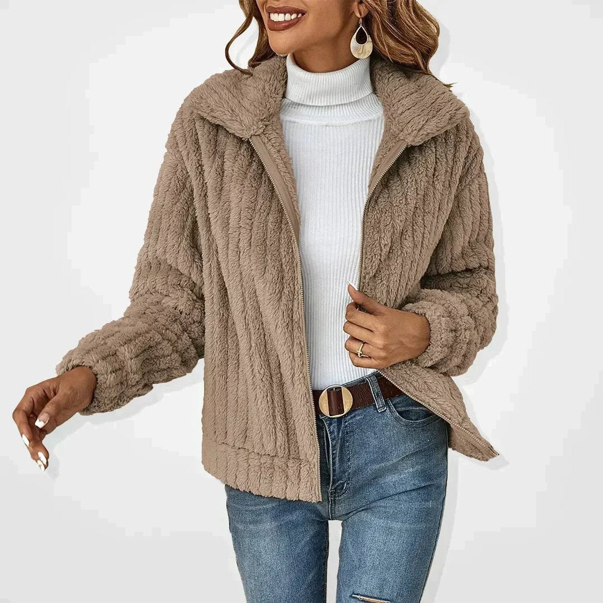 Marta | Cárdigan Sherpa Oversize con Cierre