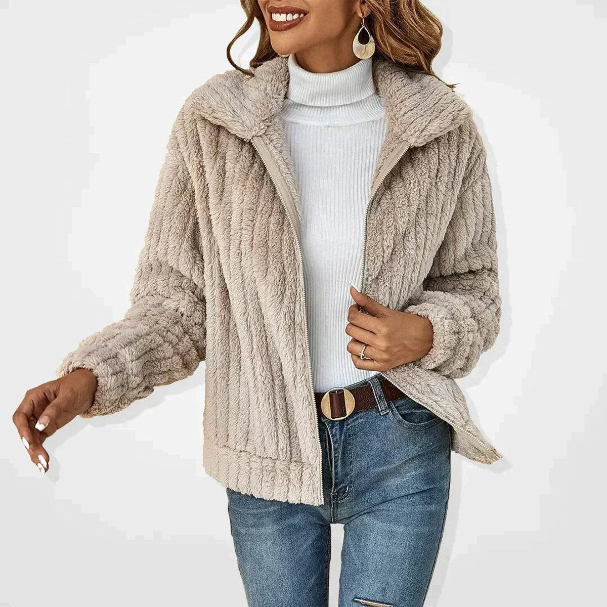 Marta | Cárdigan Sherpa Oversize con Cierre