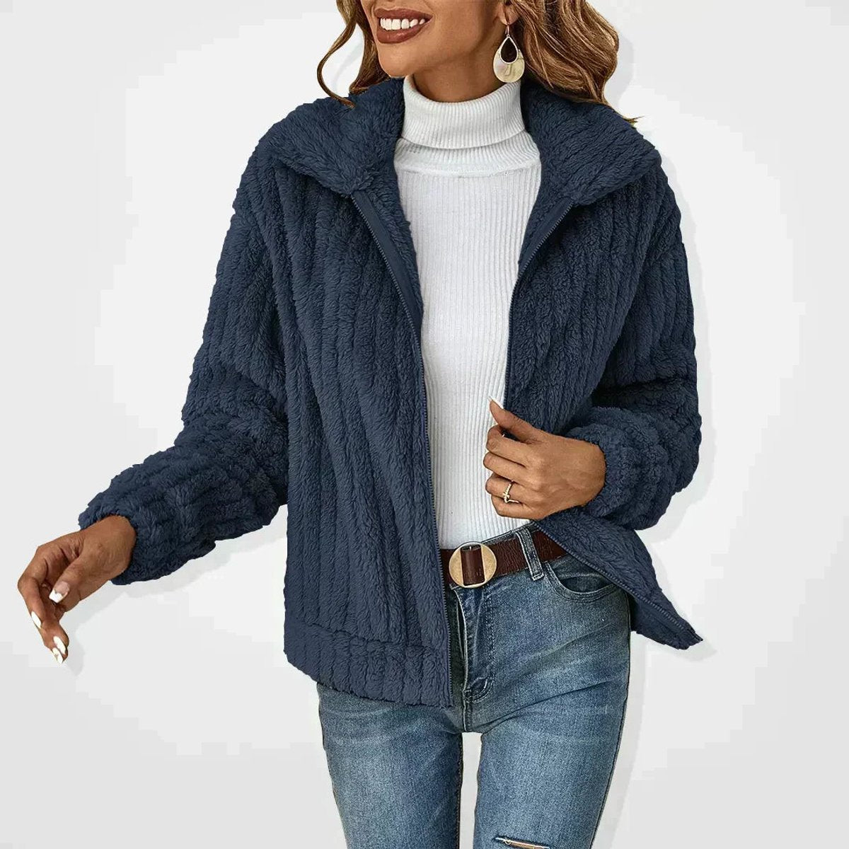 Marta | Cárdigan Sherpa Oversize con Cierre
