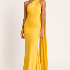 Vestido de gala halter con capa - Amarillo