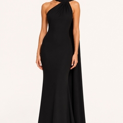 Vestido de gala halter con capa - Negro