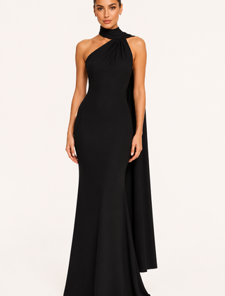 Vestido de gala halter con capa - Negro