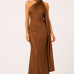 Vestido de gala halter con capa - Café
