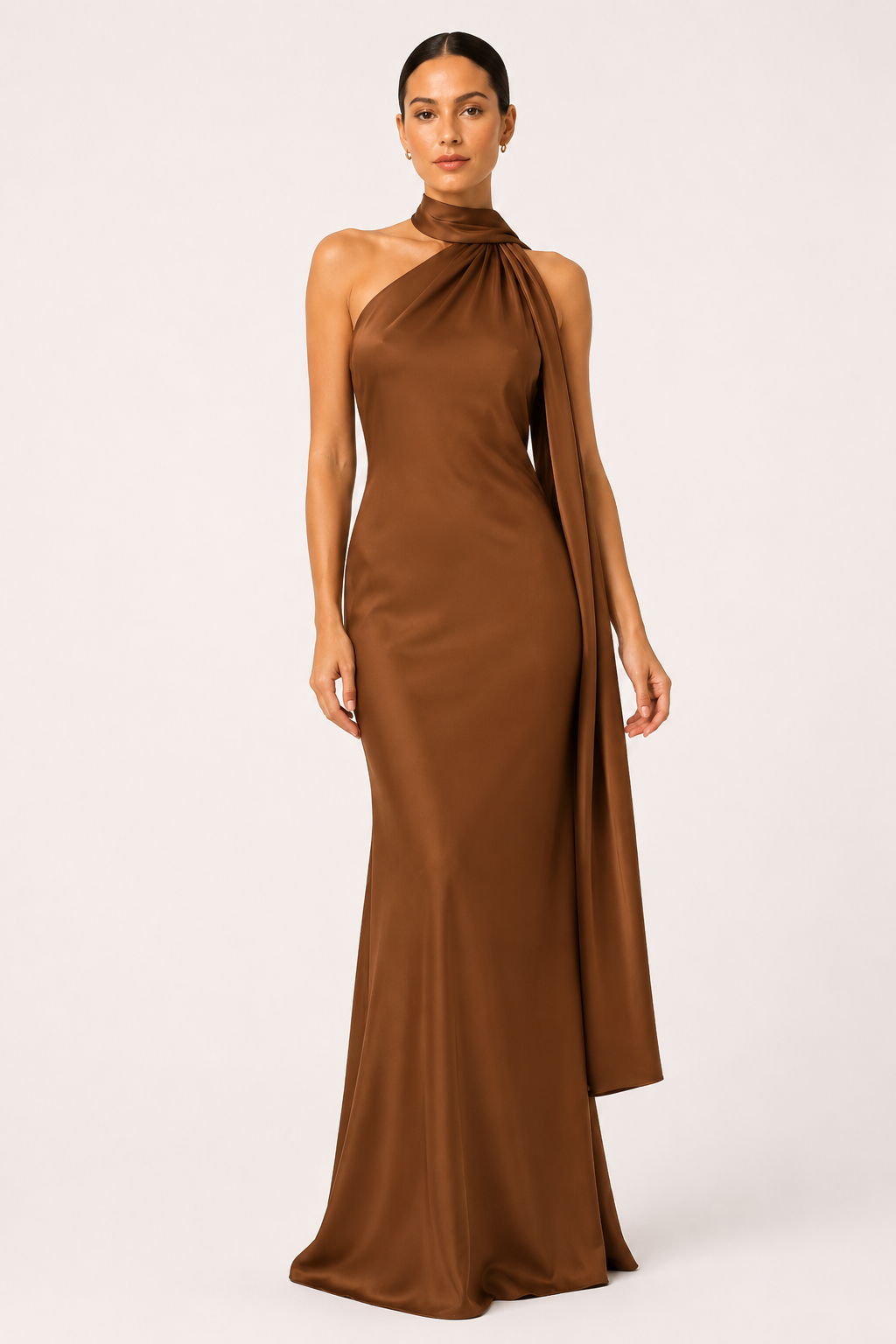 Vestido de gala halter con capa - Café