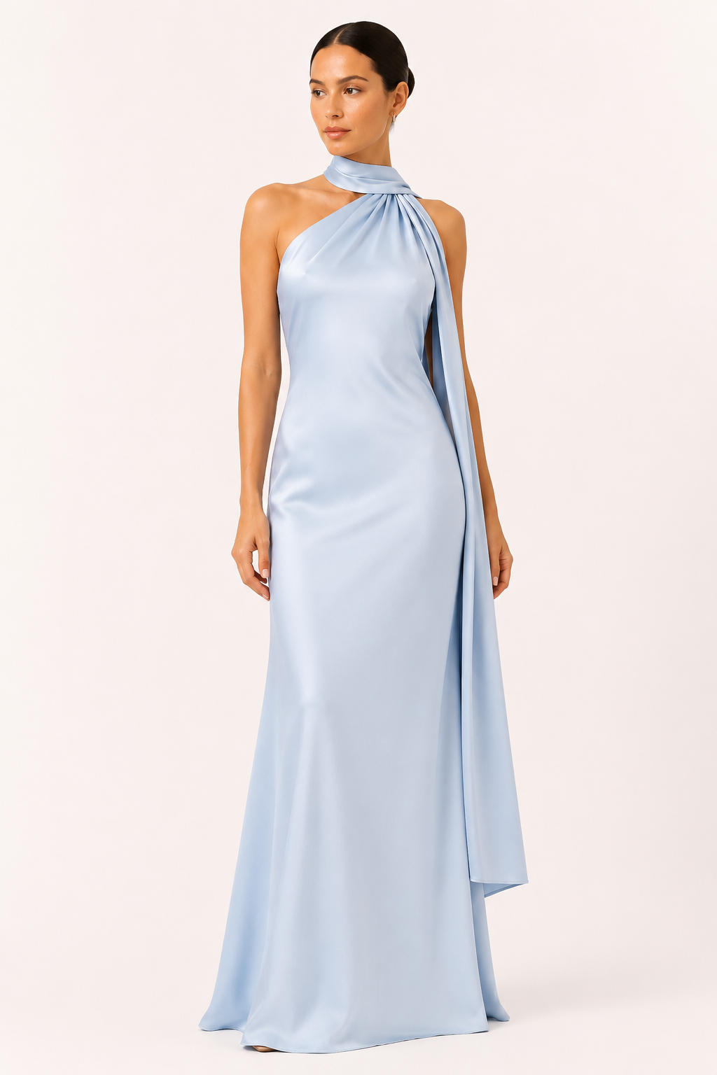 Vestido de gala halter con capa - Azul claro