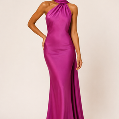 Vestido de gala halter con capa - Púrpura
