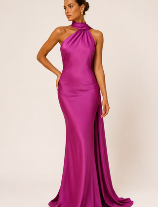 Vestido de gala halter con capa - Púrpura