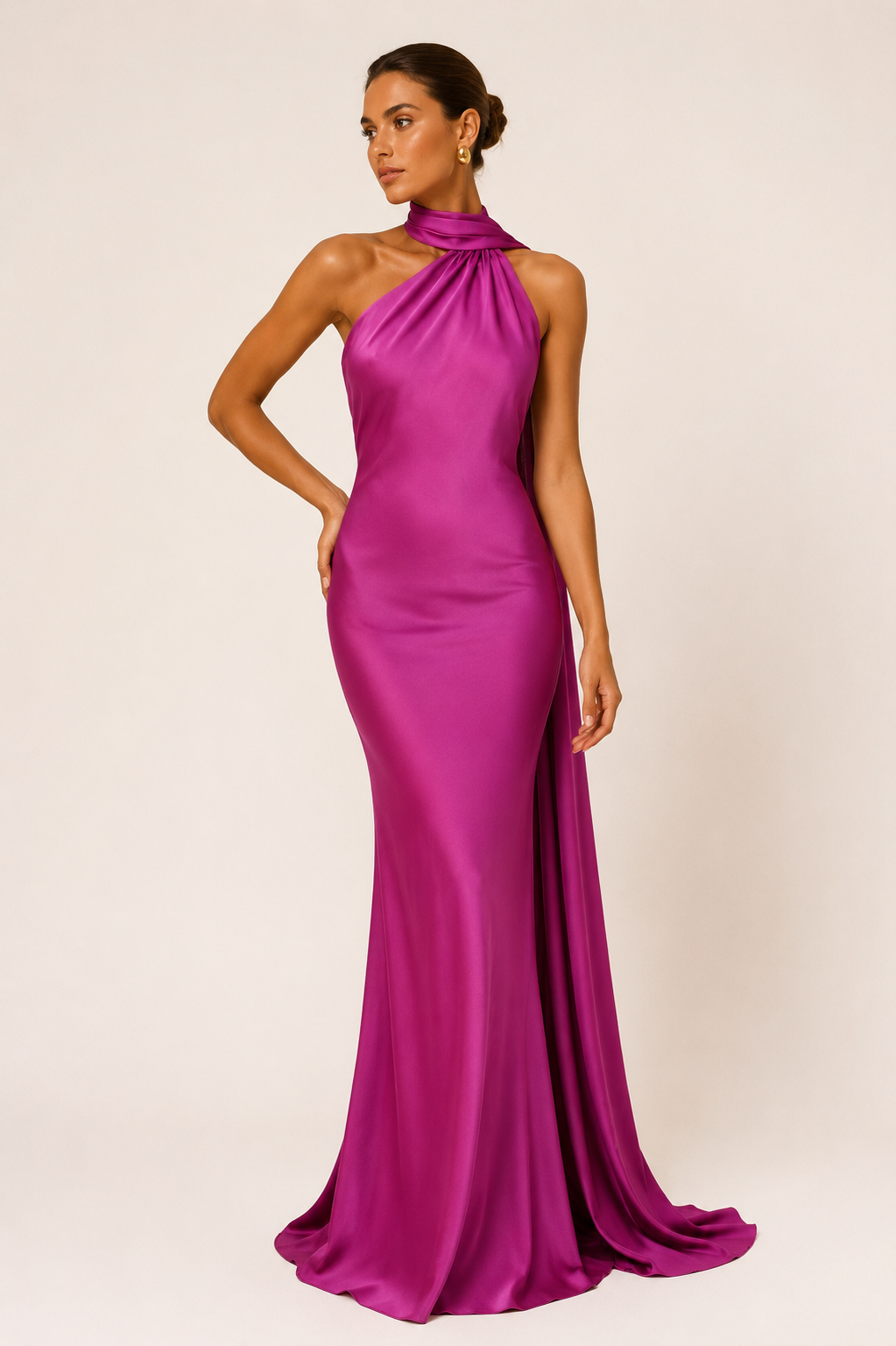 Vestido de gala halter con capa - Púrpura