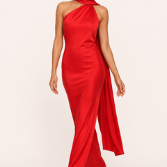 Vestido de gala halter con capa - Rojo