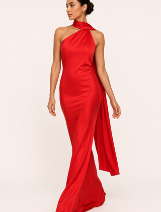 Vestido de gala halter con capa - Rojo