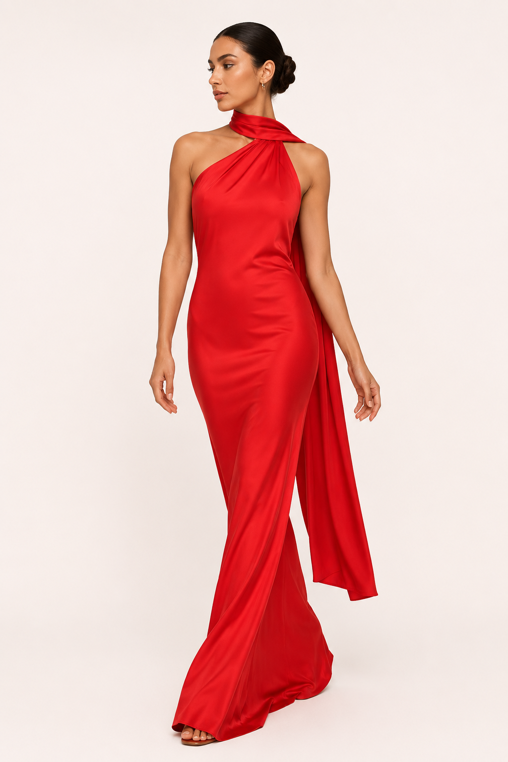 Vestido de gala halter con capa - Rojo