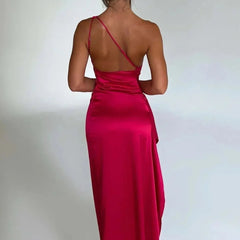 Vestido de gala satinado un hombro