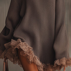 Vestido de Punto Cuello Alto con Volantes