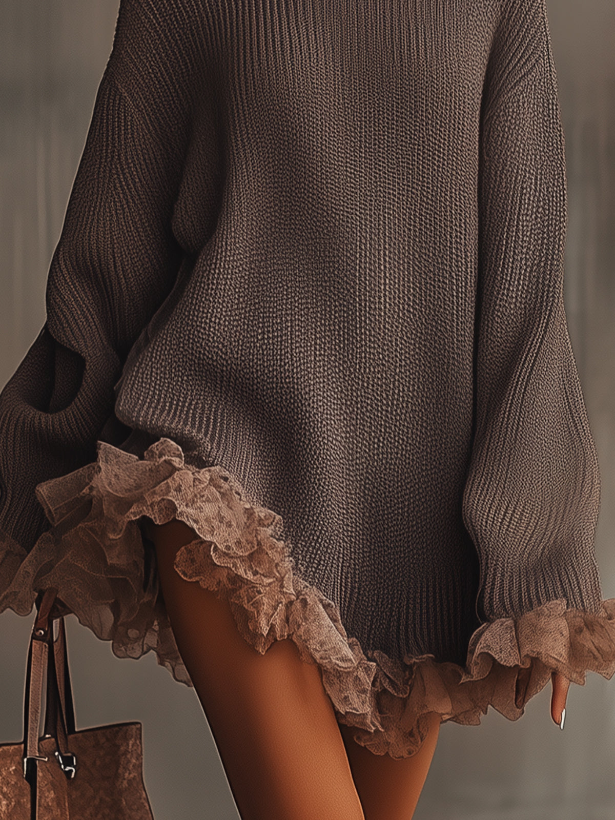 Vestido de Punto Cuello Alto con Volantes