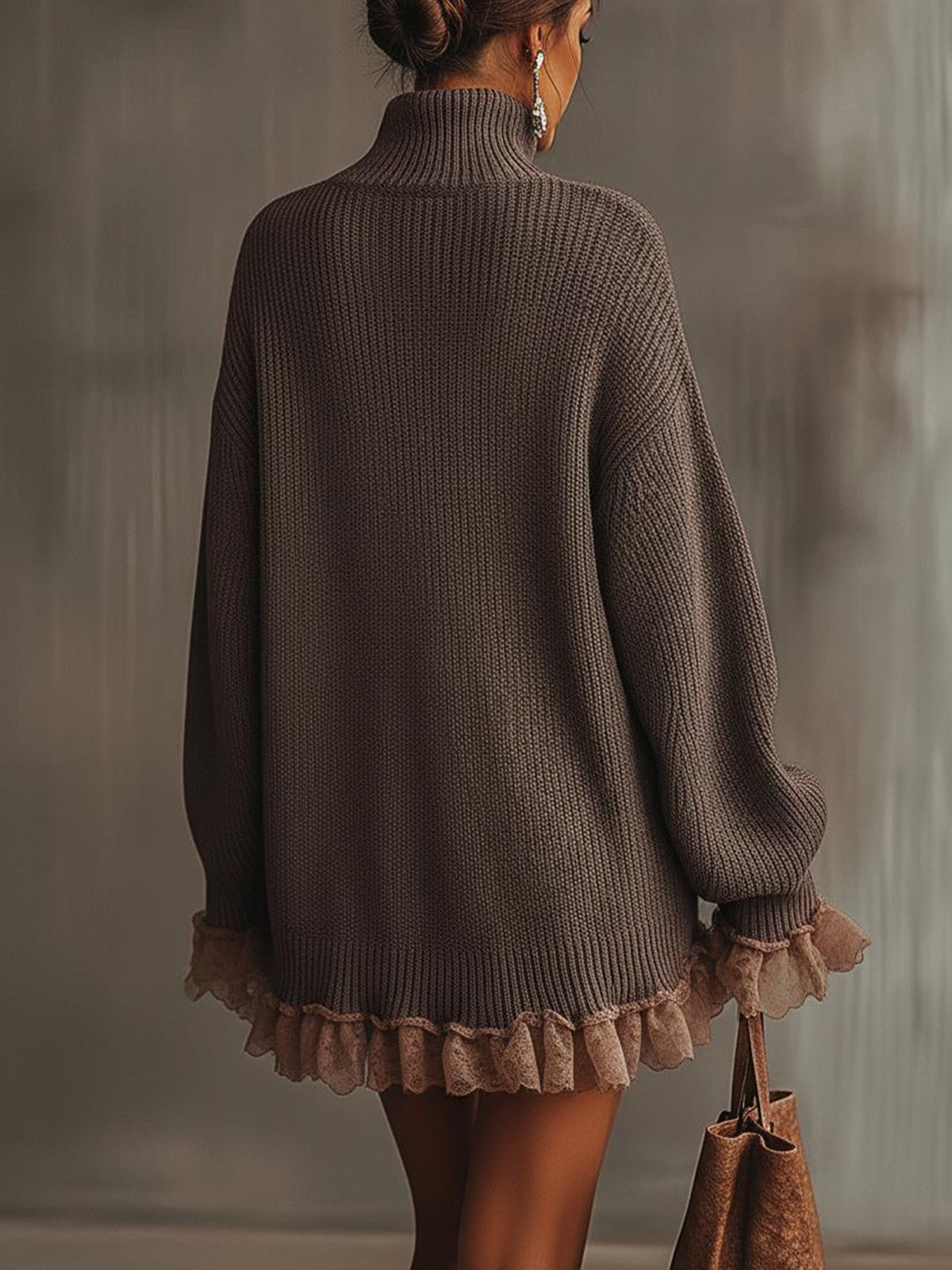 Vestido de Punto Cuello Alto con Volantes
