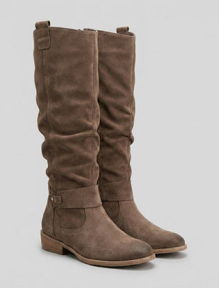 Botas Altas Mujer con Cierre Lateral y Tacón Bajo - Café