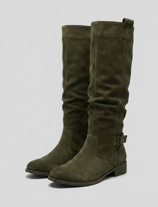 Botas Altas Mujer con Cierre Lateral y Tacón Bajo - Verde oscuro