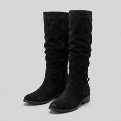 Botas Altas Mujer con Cierre Lateral y Tacón Bajo - Negro