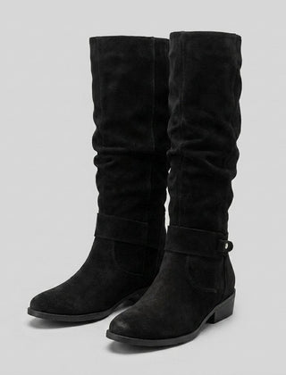 Botas Altas Mujer con Cierre Lateral y Tacón Bajo - Negro
