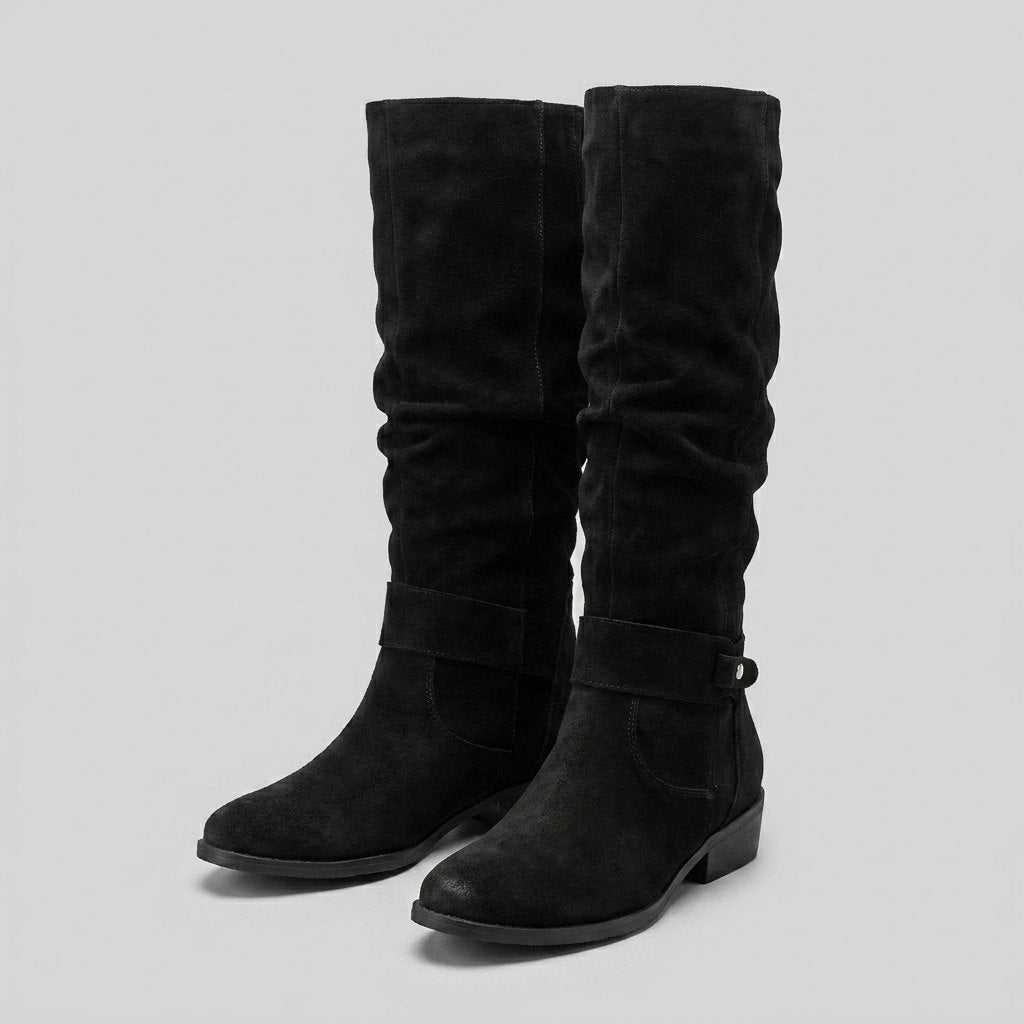 Botas Altas Mujer con Cierre Lateral y Tacón Bajo - Negro